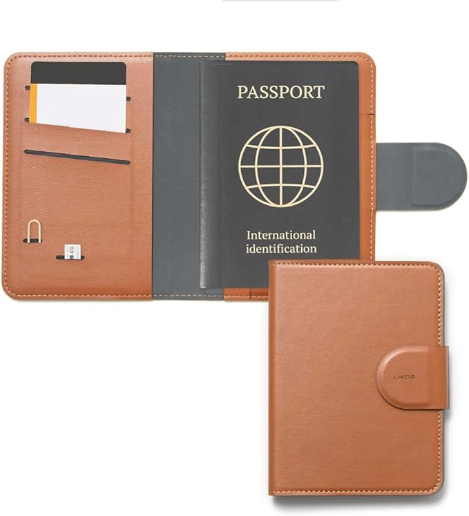 LHiDS Leatherette Passport Holder with RFID Protection, Premium PU Leather, Snap Button Closure, Travel Passport Wallet Cover for Passport, Boarding Passes, Business Cards, Cash (Classic Brown)