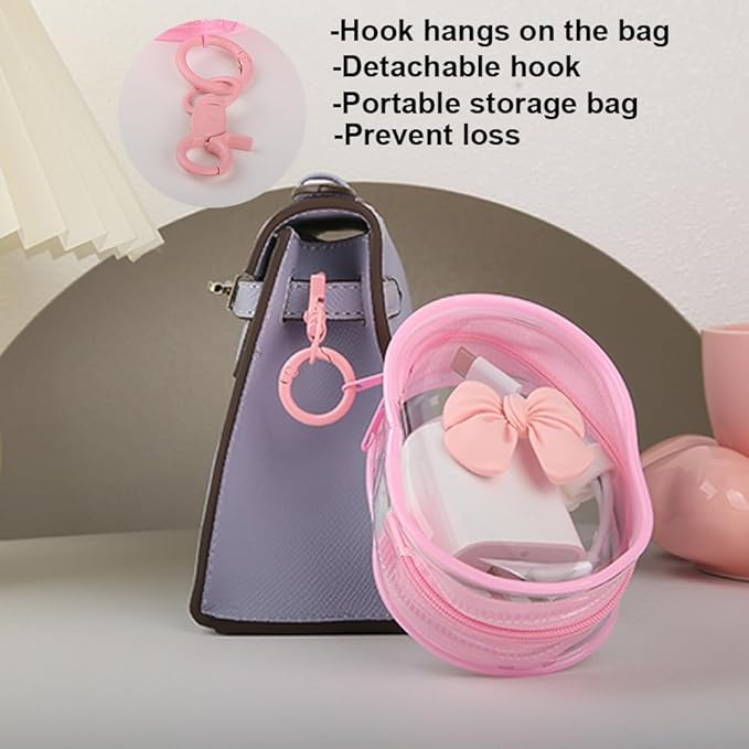 Charging Cable Storage Bag, Cute 3D Bow Tie Waves Design Transparent Compact Travel Cables Carrying Storages Case Electronic Accessories Charger Cord Wire Organizer, Pink Bow