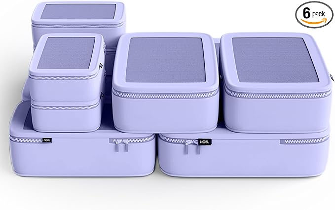 NOBL Travel Compressible Packing Cubes Set, 6 Pieces Travel Packing Organizers, Compression Luggage Cubes for Suitcases & Carry On, Space Saving (XXS, XS, S, M, L, XL) - Lavender