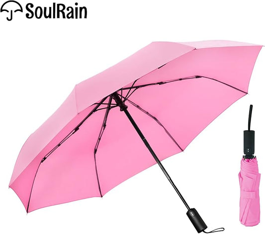 SoulRain Travel Umbrella - Compact Umbrella for Rain - Perfect Large Auto Folding Umbrella - Ideal Car umbrella, Small umbrella, and Travel Companion