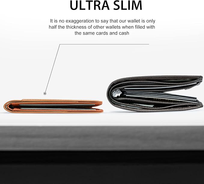 GSOIAX Mens Slim Wallet for Men Minimalist Genuine Leather Carbon Fiber Rfid Blocking Bifold Credit Card Holder With Gift Box (Brown)