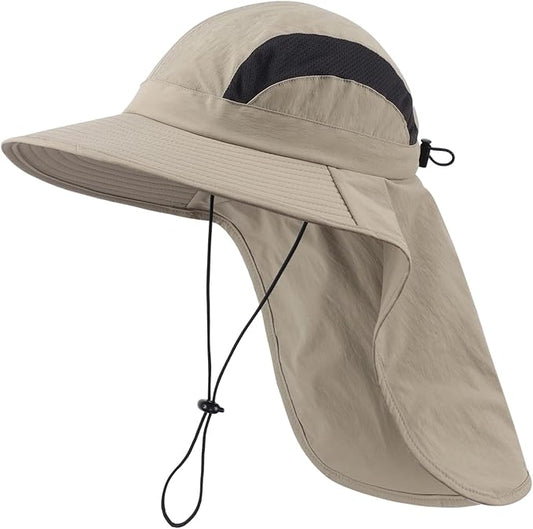 Home Prefer UPF 50+ Sun Hats for Men Women Wide Brim Fishing Hat with Neck Flap UV Protection Sunblock Safari Bucket Hat