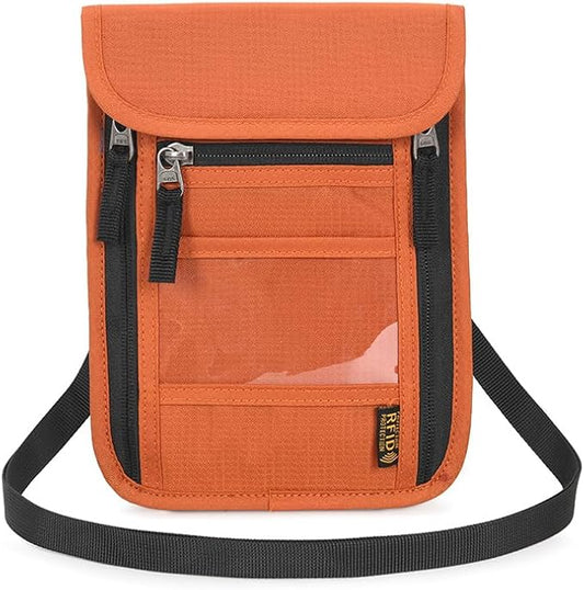 Passport Holder for Travel, Neck Pouch Travel Wallet With RFID Blocking, Waterproof Lightweight Passport Wallet for Women and Men (Orange)
