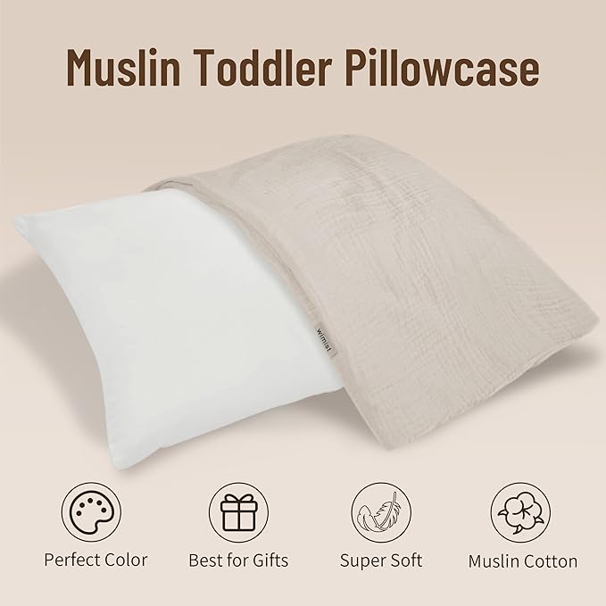 Toddler Pillowcases for 14"x20" Pillow 2 Pack, Muslin Small Toddler Baby Kids Travel Pillow Covers for Boys Girls with Envelope Closure (Beige & Sage, 14 x 20 Inch)