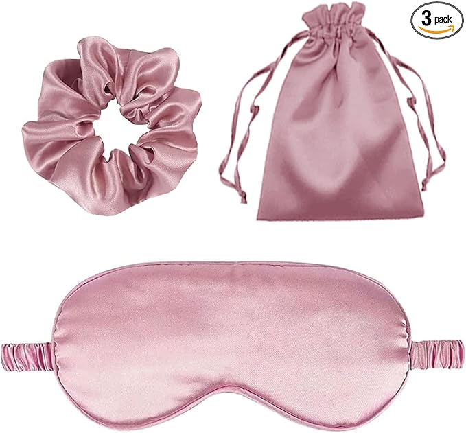 3Pcs Satin Eye Mask Silk Sleep Masks Set Silky Blindfold Eyeshade Blackout Eyes Cover Pouches Bag Scrunchy Wedding Gift