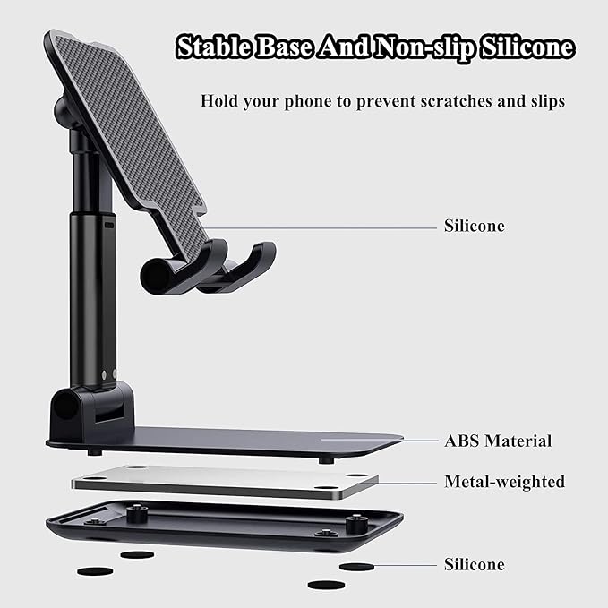 2 Pcs Cell Phone Stand, Adjustable Angle Height Phone Stand for Desk, Fully Foldable/Portable Phone Holder, Compatible for iPhone 16/15/14/13/12/Smartphones