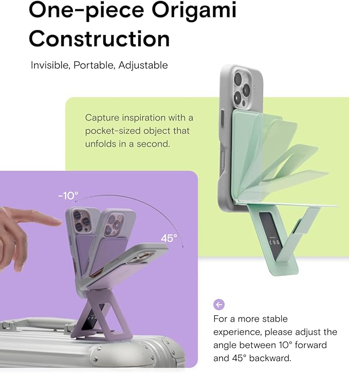 MOFT Phone Tripod Stand Selfie Stick for iPhone, Multi-Angles iPhone Stand, Lightweight & Portable Phone Holder, Strong Magnets, MOVAS Vegan Leather, Travel Essentials, Peppermint (Without Card Slot)