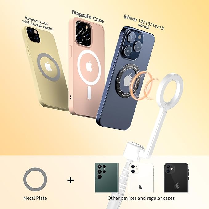 SEAJIC Magnetic Selfie Stick Tripod with Remote,54" Phone Tripod Compatible with MagSafe,Fit for iPhone 12/13/14/15 Series,Magsafe Case and Other Phones with Metal Ring