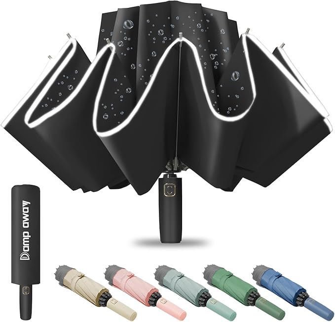 Windproof Travel Umbrella for Rain, Large Portable Reverse Folding Car Umbrella, Inverted Design, Compact Auto Open Close with Durable Waterproof Canopy, Fits Backpack/Women Men, 45.6 Inch