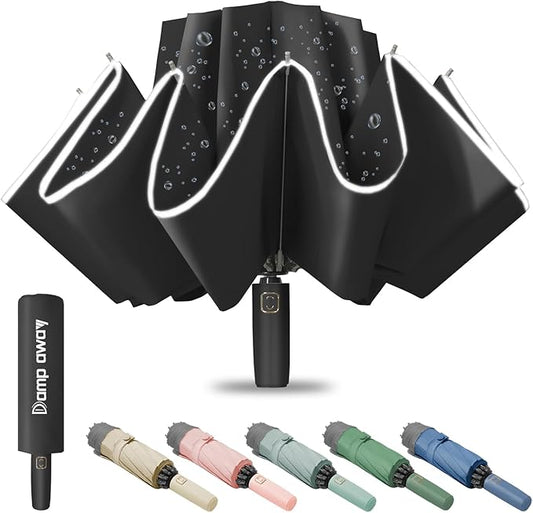 Windproof Travel Umbrella for Rain, Large Portable Reverse Folding Car Umbrella, Inverted Design, Compact Auto Open Close with Durable Waterproof Canopy, Fits Backpack/Women Men, 45.6 Inch
