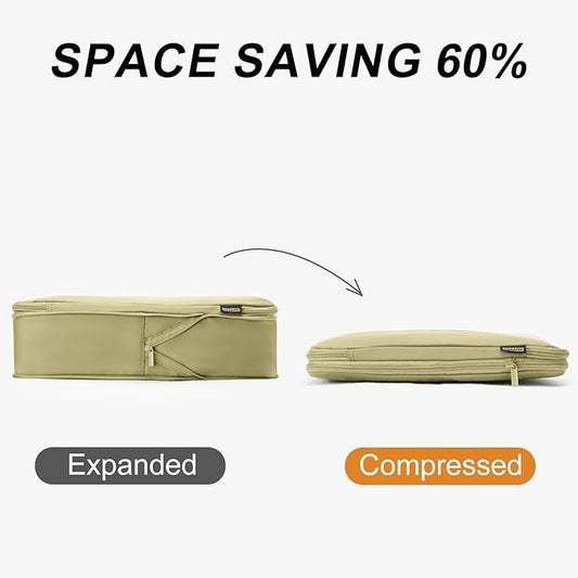 4 Set Compression Packing Cubes for Travel, Suitcases and Backpack Space Saving Organizers (Bright Yellow)