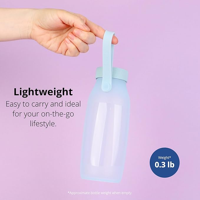 BLUE GINKGO Collapsible Water Bottle – Lightweight, Foldable Silicone Bottle for Travel, Hiking, and Camping (16.9oz, Made in Korea, Blue)