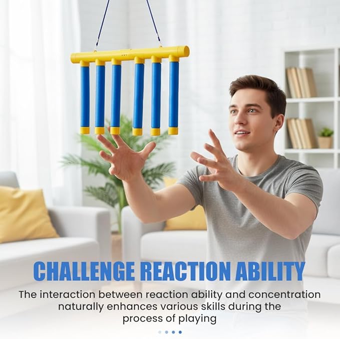 Reflective Drop Stick Challenge Game, 2026 New Hand Eye Coordination Reflex Training Toy, 3 Adjustable Speed Modes, Catching Sticks Game for All Ages (Blue)