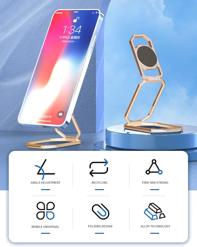 Phone Ring Holder Finger Kickstand Cell Phone Grip 360° Foldable Phone Stand Metal Phone Back Grip for Magnetic Car Mount Phone Kickstand Attachment Compatible with Most Smartphones