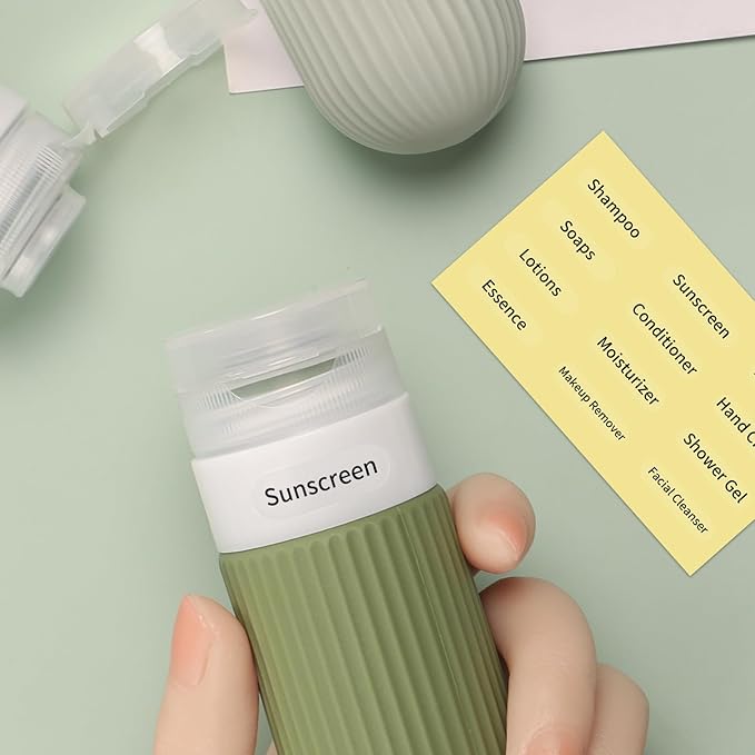 ME.FAN Travel Bottles for Toiletries, TSA Approved 3oz Silicone Journey Size Containers, Portable Split Bottle for Conditioner, Shampoo, Lotion- 4 Pack Desert Sage