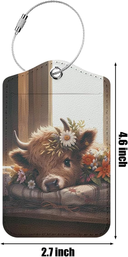 2 PCs Cow Print Stuff Luggage Tag, Suitcase Tags with Privacy Flap and Metal Loop, Luggage Tags for Suitcases, Identifiers Travel Essentials Bag Tag, Cow Gifts for Women Girls Friends Sister