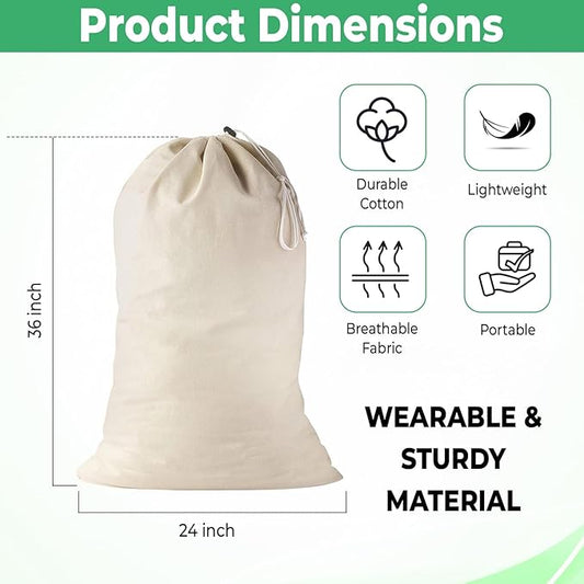4 Pack - Extra Large Cotton Laundry Bag, Heavy Duty Large Laundry Bags 24 x 36 inch XL Drawstring Travel Organizer Bag Fit Hamper Basket Camp Home College Dorm Tear Resistant Dirty Cloth Big Storage