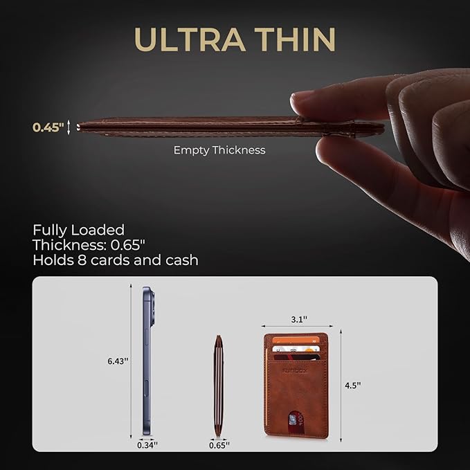 RUNBOX Slim ID Cases Minimalist Front Pocket RFID Blocking Leather Wallets for Men and Women Card Holder Wallets Gifts for men