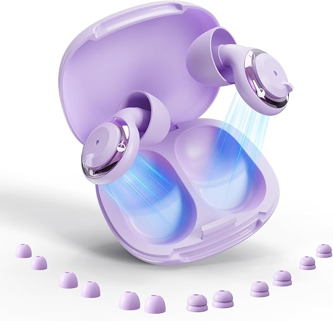 Adjustable Noise Cancelling Earplugs - 3 Modes Noise Reduction Ear Plugs (17-35dB) for Sleeping, Snoring, Travel & Concerts | 7 Pairs Silicone Tips (XS/S/M/L) | Magnetic Carry Case | Purple