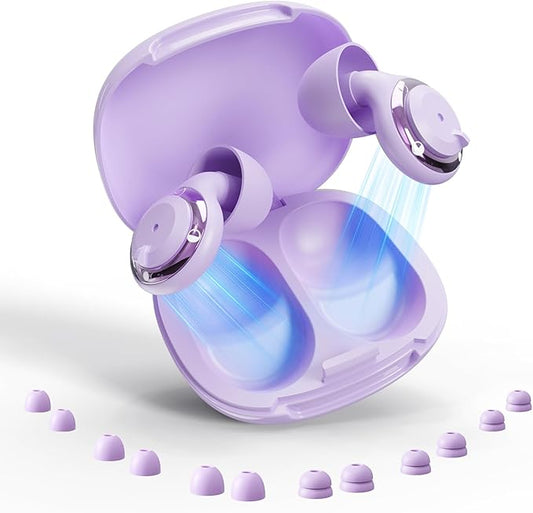 Adjustable Noise Cancelling Earplugs - 3 Modes Noise Reduction Ear Plugs (17-35dB) for Sleeping, Snoring, Travel & Concerts | 7 Pairs Silicone Tips (XS/S/M/L) | Magnetic Carry Case | Purple
