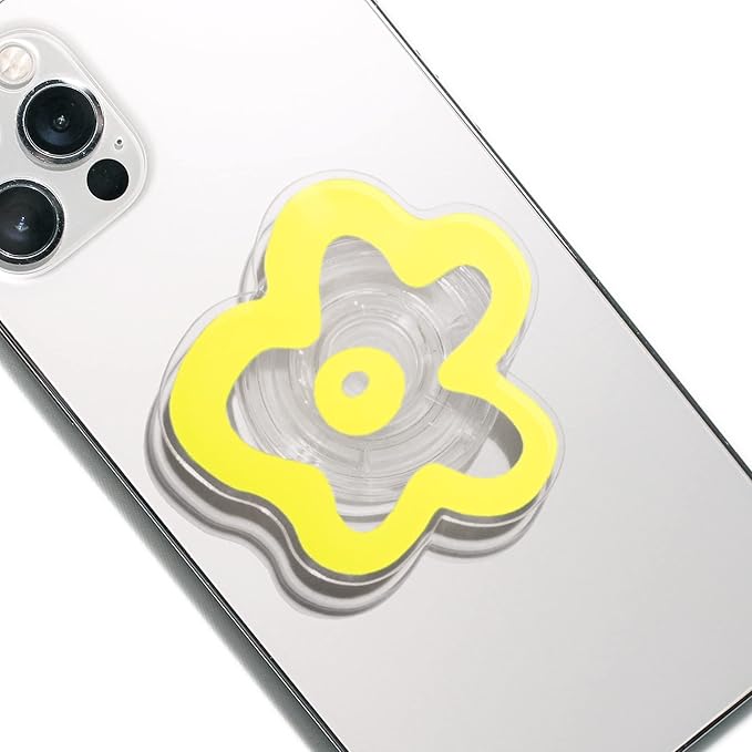 OnTheGrip Cute Transparent Daisy Flower Shape Design Mobile Phone Grip Multi Functional Collapsible Stand Holder for Smartphone Tablet Cell Phone Accessory (Yellow)