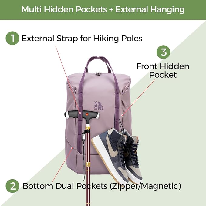 INUK Laptop Backpack for College Students & Work, 25L Lightweight Waterproof Backpack for Business Travel, Hiking Daypack with Padded Sleeve and Safety Whistle, Made from Recycled Materials，Purple