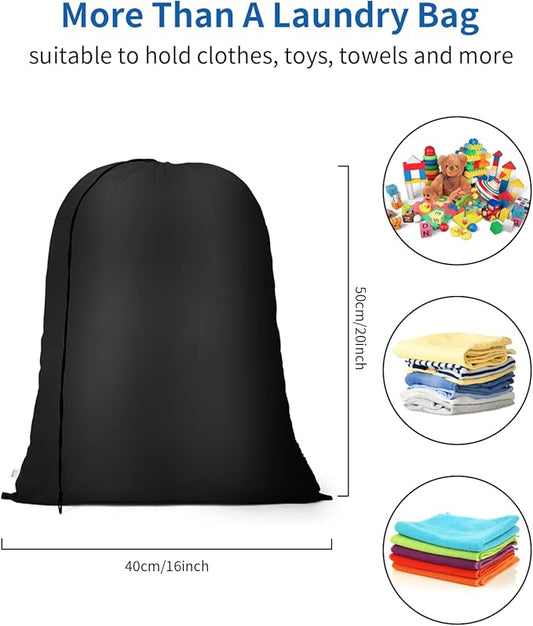 OTraki Small Laundry Bag 16x20 Inch Laundry Sack Bag with Drawstring Closure 2 Pack Laundry Wash Bag Dirty Clothes Organizer Machine Washable for Camp Home College Dorm, Black