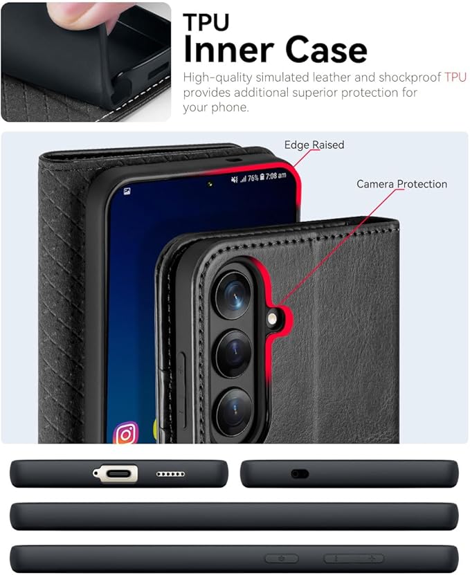OCASE Compatible with Galaxy S25 Plus Wallet Case, PU Leather Flip Folio Case with Card Holders RFID Blocking Kickstand [Shockproof TPU Inner Shell] Protective Phone Cover 6.7 Inch 2025, Black