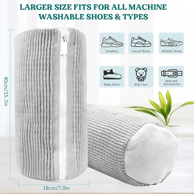 Shoe Washing Machine Bag 2 Pack, 360°Deep Clean Durable Shoes Laundry Bag for Washer and Dryer, Reusable Shoe Cleaner Bags, Sneaker Washing Machine Bag, Gray