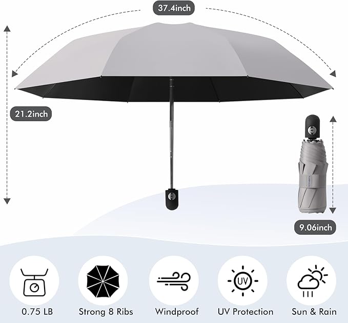 Compact Umbrella – Small, Lightweight, Sturdy & Windproof; Mini Travel Umbrella for Sun & UV Protection, Suitable for Men, Women & Kids