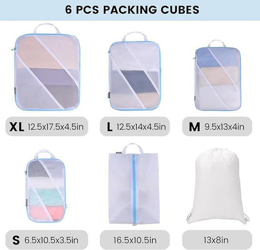 Lightweight Compression Packing Cubes for Suitcases, Compressible Expandable Travel Packing Organizer with Clear Toiletries and Backpack Bag, Travel Essentials for Carry on Luggage 7 Set