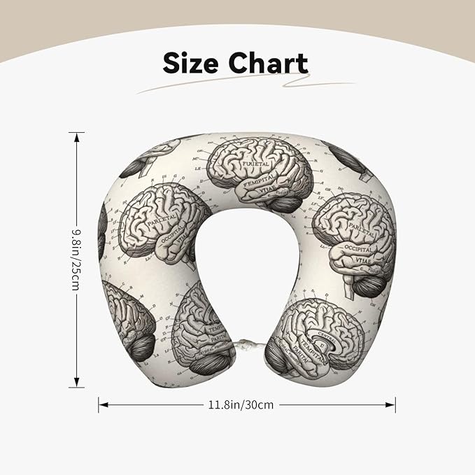 Neck Pillow Memory Foam Travel Pillows Comfortable for Airplane Flight Car Travel Office Nap and Sleeping, Funny Cushion for Head Shoulder Brain Structure