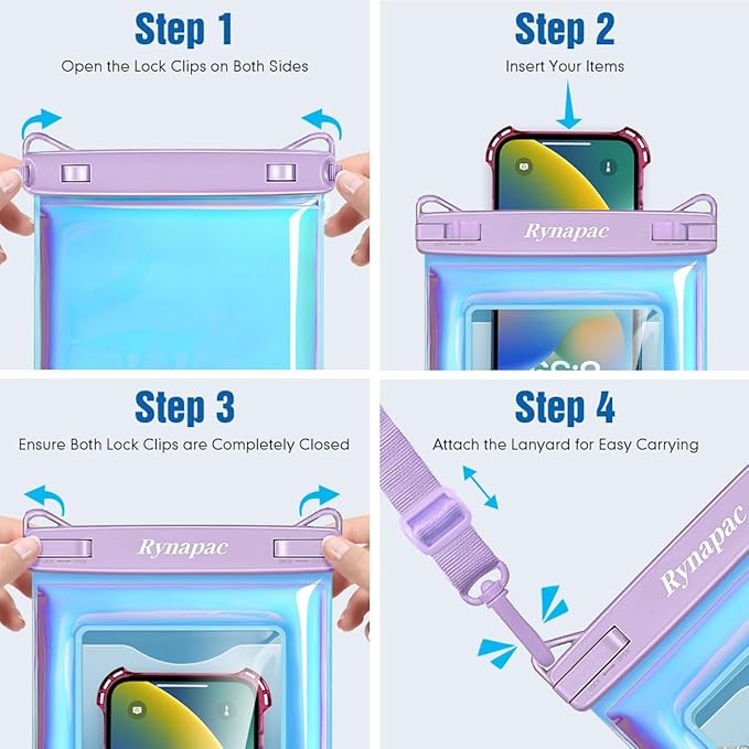 Waterproof Phone Pouch Floating for Beach Essentials, IPX8 Underwater Cell Phone Holder with Lanyard for iPhone 16 15 14 Pro Max, Galaxy S24/23/22 (Iridescent - [10 inch], Extra Large [10inch])