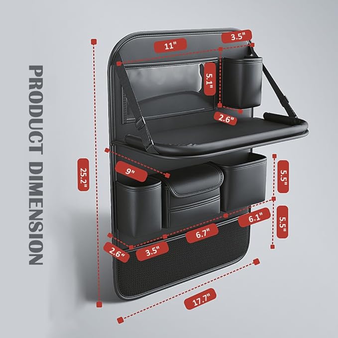Car Backseat Organizer with Foldable Table Tray,Car Seat Back Protector with Touch Screen Phone Holder,Premium PU Leather Material,Compatible with Most Vehicles,Inner Car Accessories