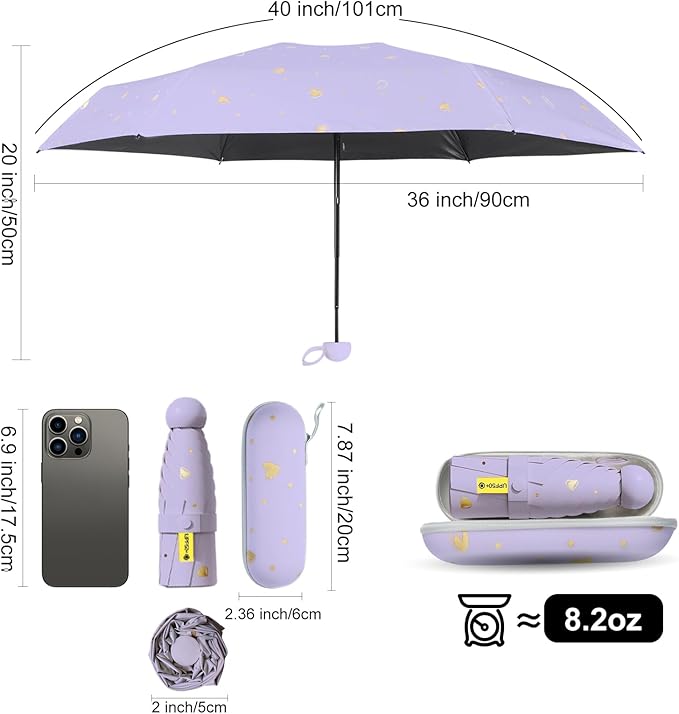 Compact Travel Umbrella - Mini Manual Umbrella for Purse, Windproof & UPF 50+ Sun & Rain Protection, Lightweight Portable Folding with Case for Women, Men，Kids