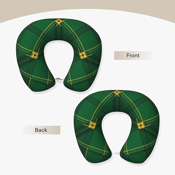 Travel Pillow for Men Women, Washable Relax U Shaped Neck Pillows for Car Head Pain Relief Sleeping Green Scottish Tartan Plaid