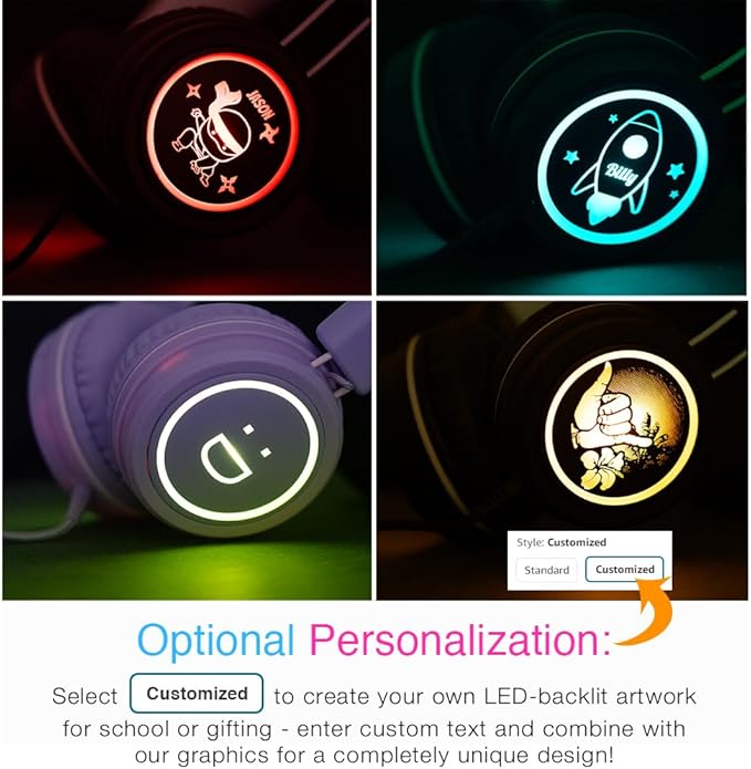 MEE audio KidJamz KJ55 Safe Listening USB-C Headphones for Children with Multicolor LED Lights, Volume Limiter, & Microphone; On-Ear Wired Kids Headset for iPhone 16, iPad, & USB Type C Devices (Mint)