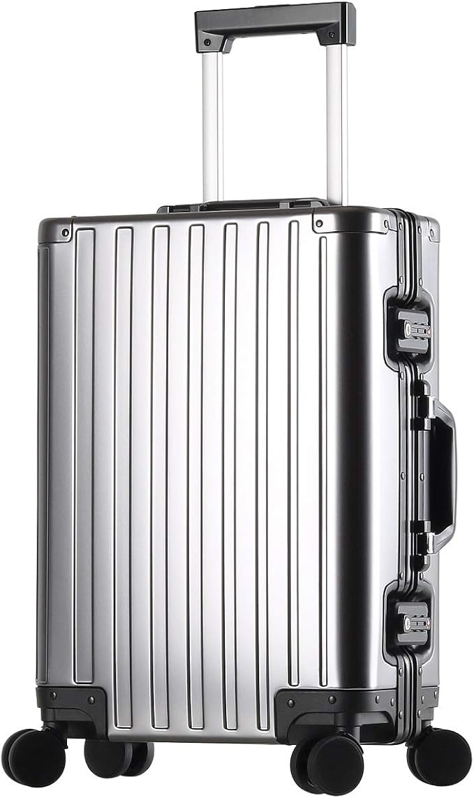 Carry-On Hardside Suitcase: Full Aluminum HardShell Luggage with TSA Lock & Spinner Wheels for Business Travel - Crush-Resistant & Burst-Proof - Gunmetal Gray