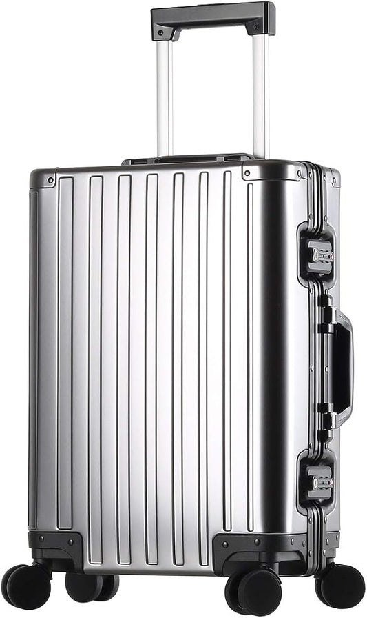 Carry-On Hardside Suitcase: Full Aluminum HardShell Luggage with TSA Lock & Spinner Wheels for Business Travel - Crush-Resistant & Burst-Proof - Gunmetal Gray
