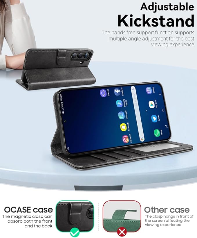 OCASE Compatible with Galaxy S25 Plus Wallet Case, PU Leather Flip Folio Case with Card Holders RFID Blocking Kickstand [Shockproof TPU Inner Shell] Protective Phone Cover 6.7 Inch 2025, Graphite