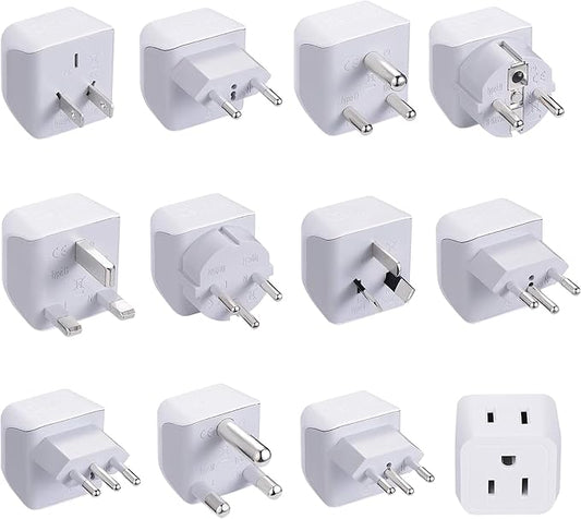 Ceptics World Travel Adapter Set - 2 in 1 USA to Europe, Asia, Africa, India, Japan, Australia, Brazil, China, Israel and more - 11 Pack - Safe Grounded - Works with Cell phones, Laptops, Chargers