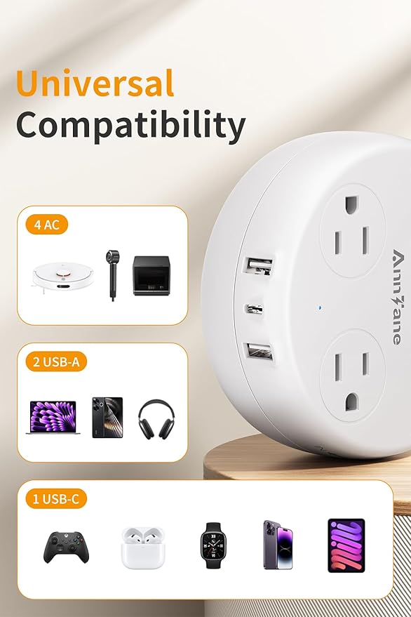 UK Travel Plug Adapter - Retractable Power Strip with 4 AC Outlets & 3 USB Ports (USB-C), Type G Adapter for US to UK, Ireland, Scotland, Hong Kong, Dubai (White)