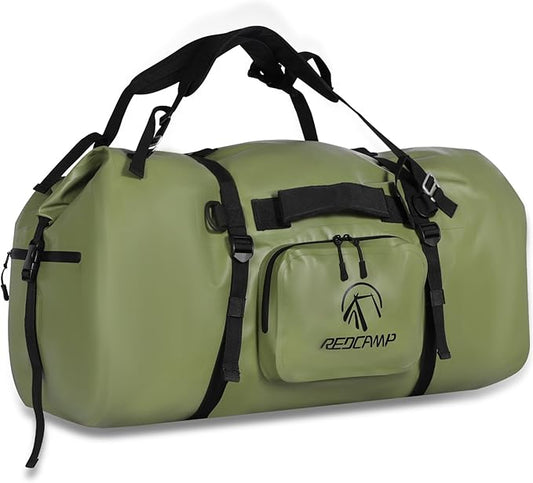 REDCAMP 80L Large Waterproof Duffel Bag, Rolltop Dry Backpack Duffle Bags with Quick-fixed Straps for Camping Motorcycle Boating Rafting Kayaking Paddle boarding, 80L Army Green
