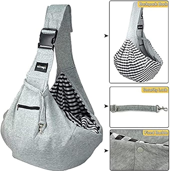 NATUYA Small Dog Carrier Sling Cat Sling,Adjustable Strap Hand Free Pet Puppy for Outdoor Traveling Subway (Gray, Snap)