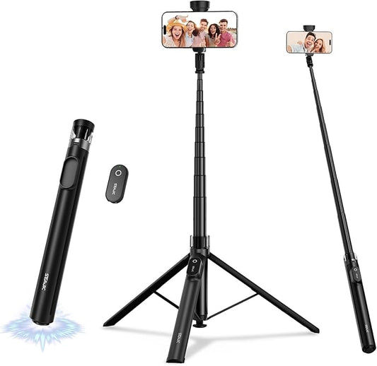 66" Automatic Phone Tripod Stand with Remote, Cell Phone Tripod for iPhone Video Recording & Live Streaming, Adjustable Selfie Stick Tripod for Content Creators, Vloggers (Black)