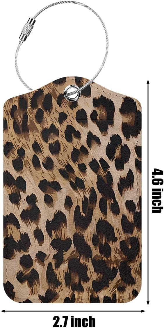 2 PCs Leopard Print Luggage Tag, Suitcase Tags with Privacy Flap and Metal Loop, Luggage Tags for Suitcases, Identifiers Travel Essentials Bag Tag, Travel Gifts for Women Girls Friends Mom