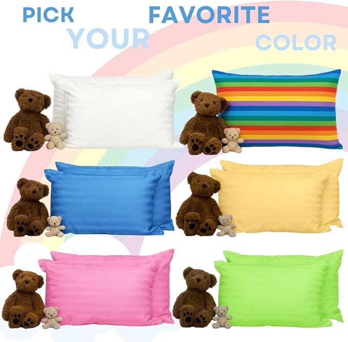 kinder Fluff Mini Toddler Pillows (2pk) 10x15in- The only Pillow for Kids 300T Cotton Shell & Down Alternative Fill - Machine Washable, Ideal Pillow for Kids Above 2 Years- Blue- XS