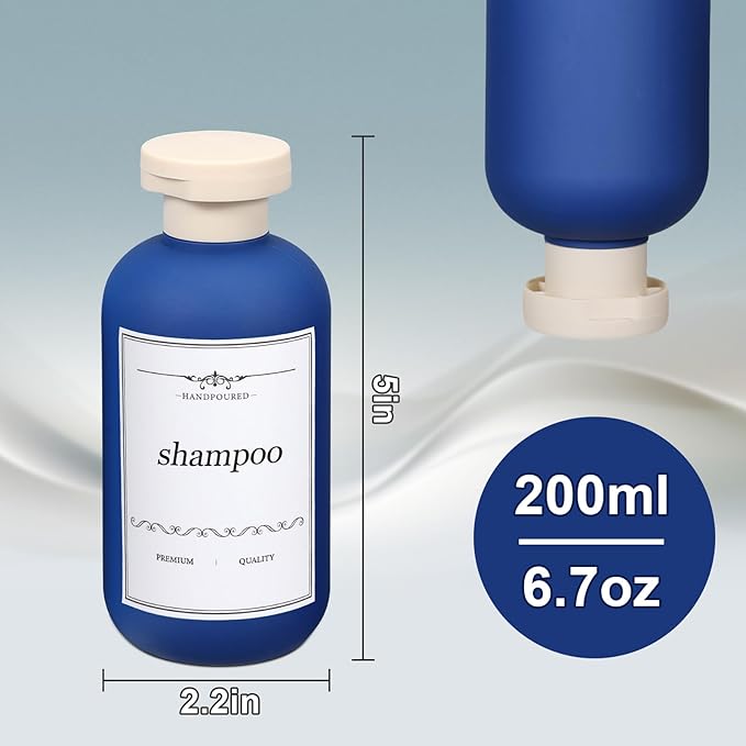 ASEVAT 6.7oz Airtight Plastic Travel Shampoo Bottles, Travel Shampoo and Conditioner Bottles Refillable, Empty Travel Size Shampoo Bottle, Hand Soap Dispenser for Vacation, Gym, Lotion（BlueNavy