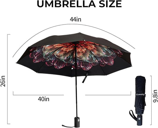 LLanxiry Compact Travel Umbrella, 44" Canopy, Automatic Open/Close Windproof Umbrella, 210T Pongee, 8-Rib Fiberglass, Travel Size Mini, Portable Rain/Sun Umbrellas UPF 50+ with Cover