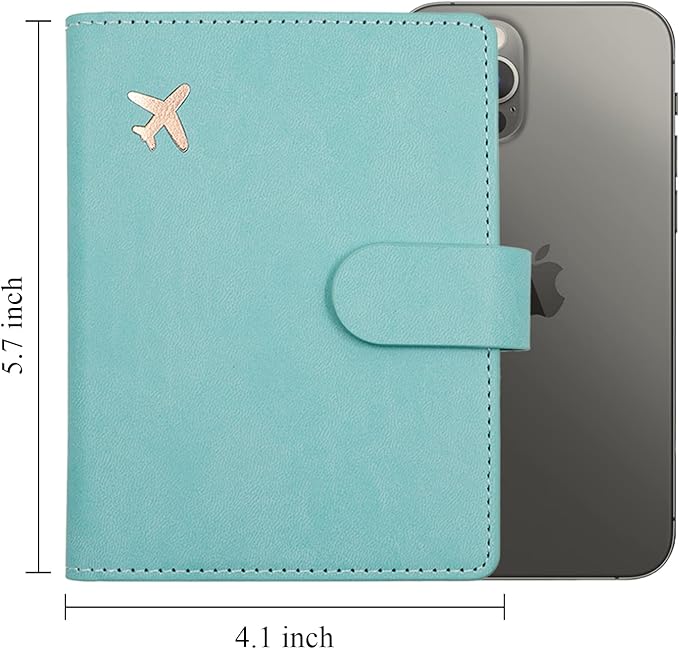 Deziliao Passport Holder,Passport Holder Card Slots, Passport and Vaccine Card Holder Combo, Cute Passport cover for Women and Men, with Waterproof Rfid Blocking, Passport Travel Wallet(Aqua Green)